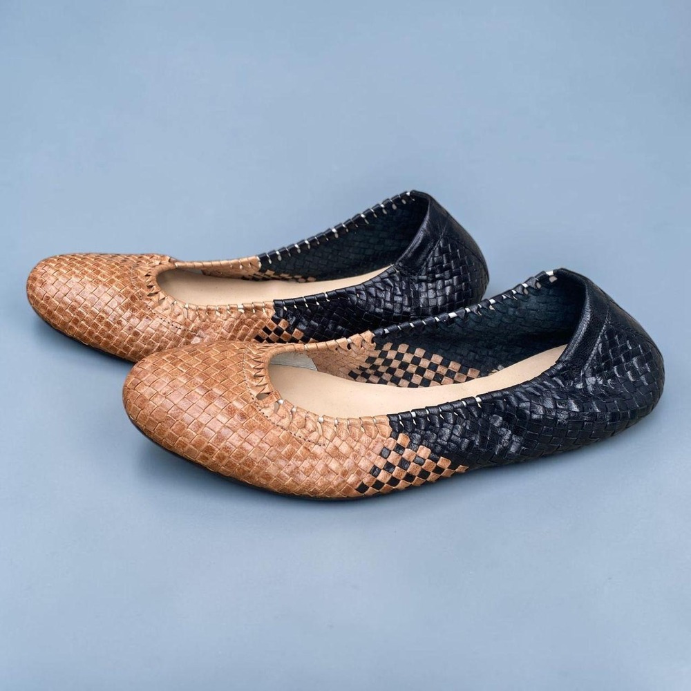 Cole Haan Ombre Woven Leather Ballet Flats Tan Black Size 8.5